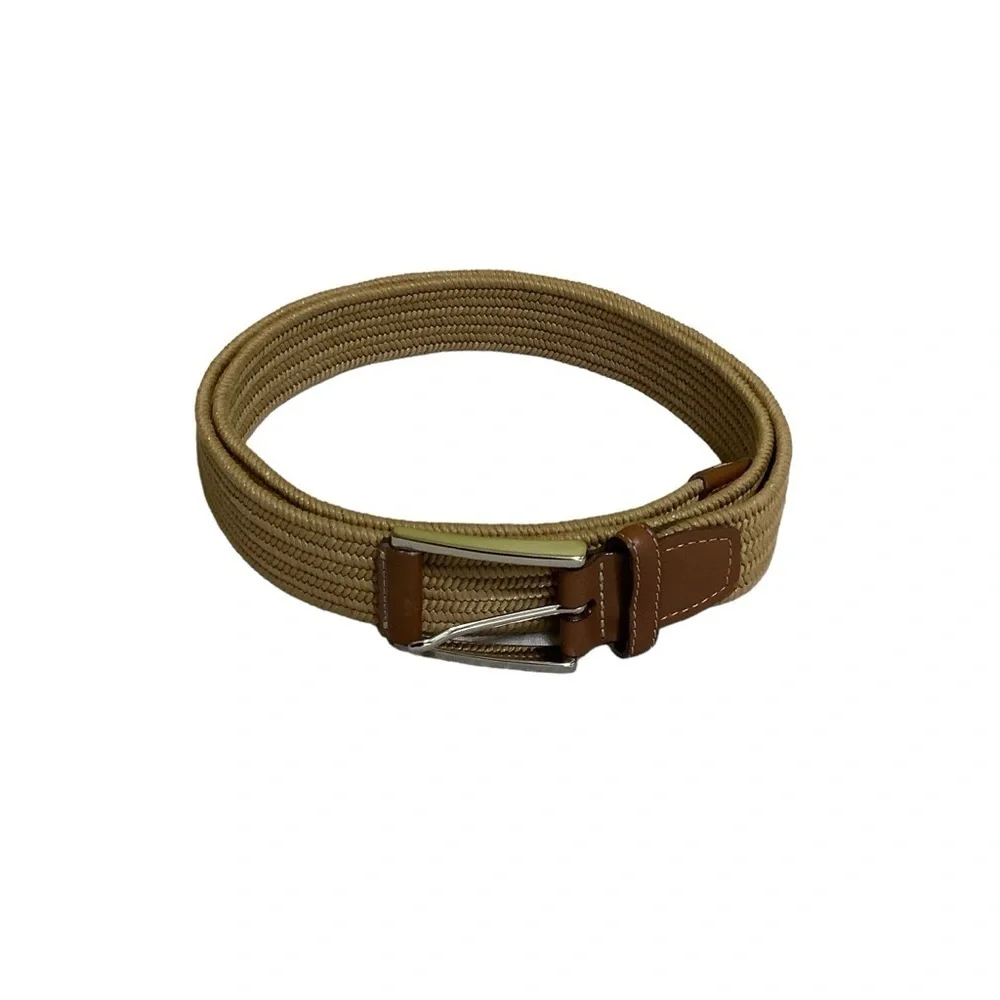 Torino Stretch Leather and Braided Fabric Belt Sz 40 Tan Khaki
